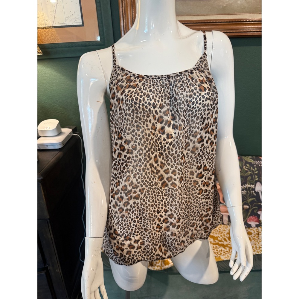 Vintage Janette Plus Leopard Print Lace Back Camisole Top 3XL Brown‎ Black